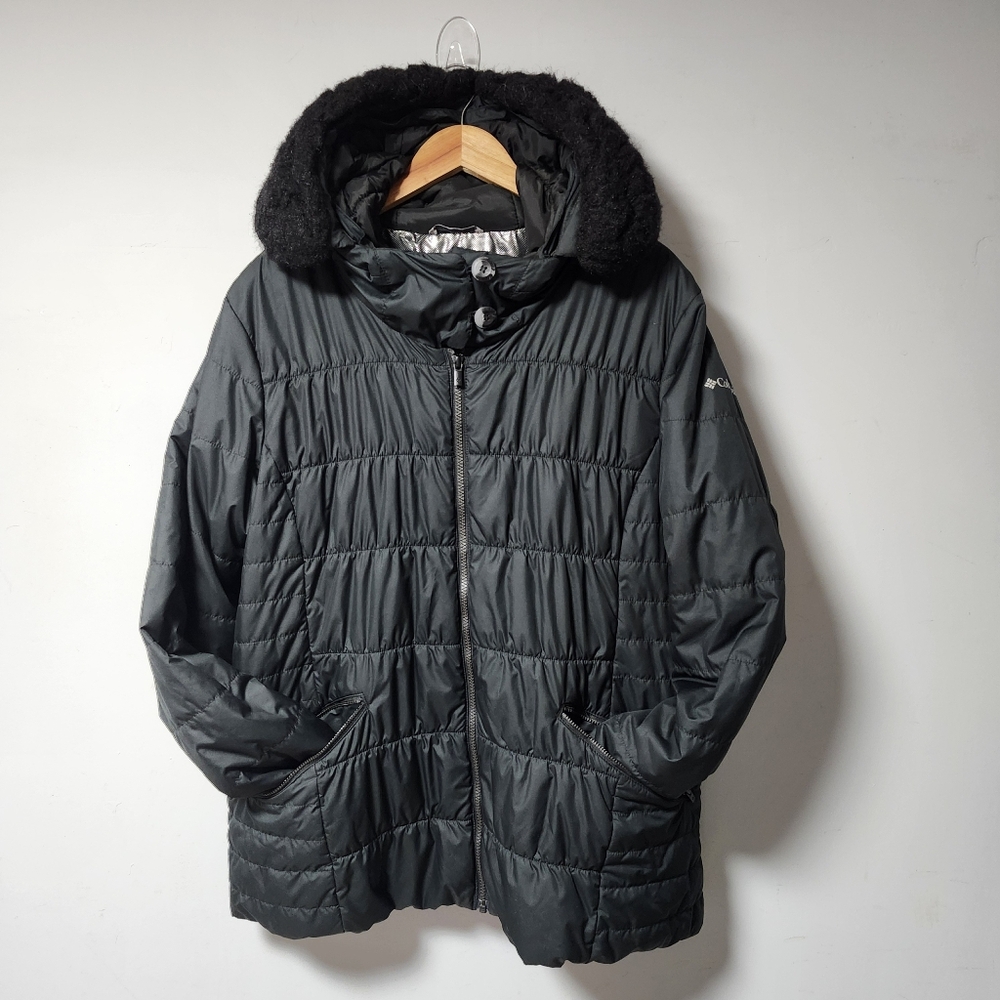 Columbia Fur Hood Omni Heat Black Puffer Jacket Coat XXL